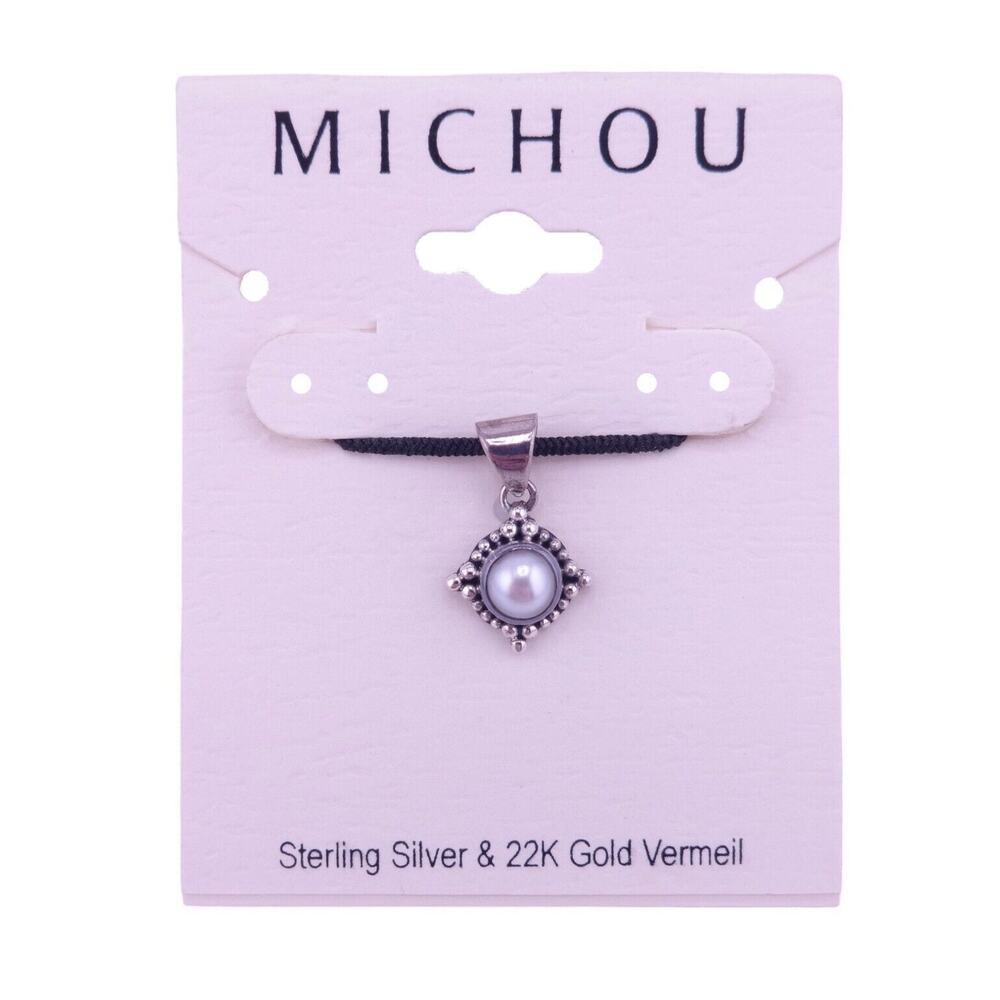 MICHOU Pearl Square Silver with Gold Vermeil Accent Pendant 11/16" NEW
